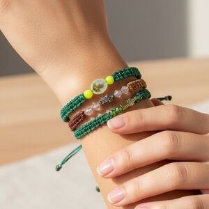 Handcrafted Green and Brown Beaded Bracelet Set (3)San Judas Tadeo